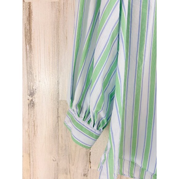 Ann Mashburn Sz XL Geraldine Popover Shirt Green Blue Stripe Poplin - Picture 5 of 16